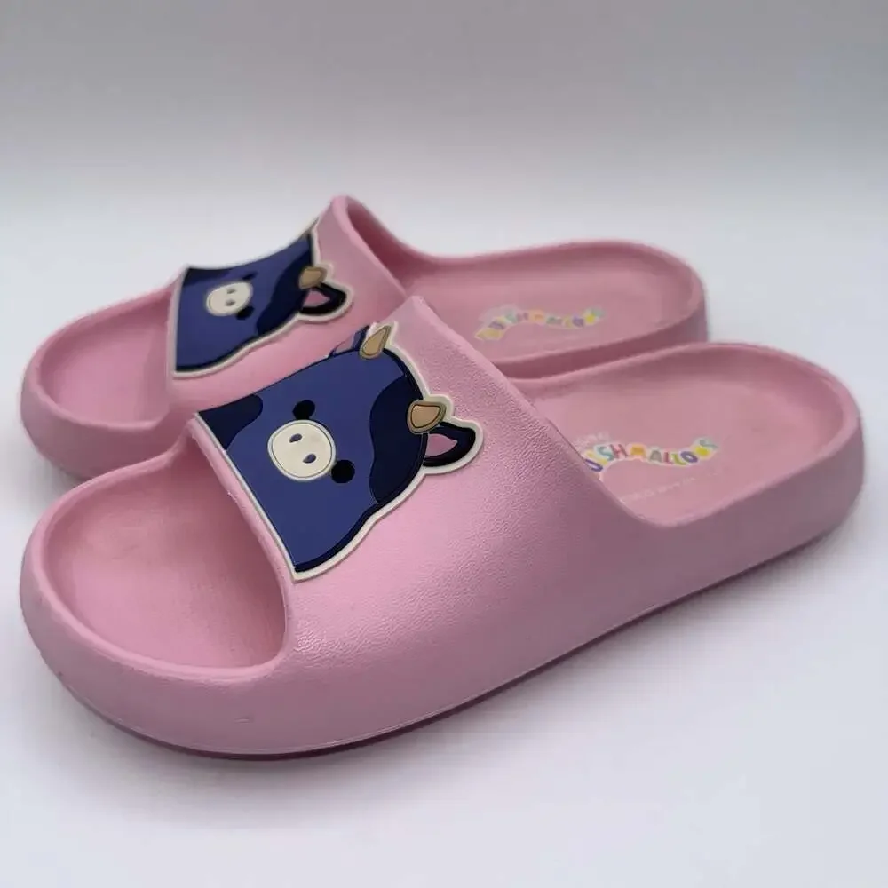 Squishmallows Pink Slide Sandals Size 2/3 Blue Cow Foam Slip-On Jazwares